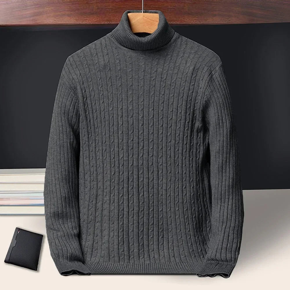 Autumn Winter New Men's Roll neck Sweaters Knitted Jacquard Pullover Warmth Long Sleeved Solid Color Classic Casual Clothing.
