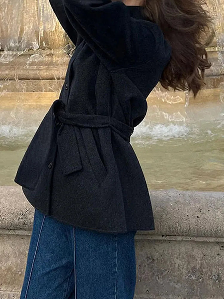 Winter warme Schnürung Damen mantel einfarbig Vintage Einreiher Mantel Mode Herbst Damen jacken neue Retro-Oberbekleidung.