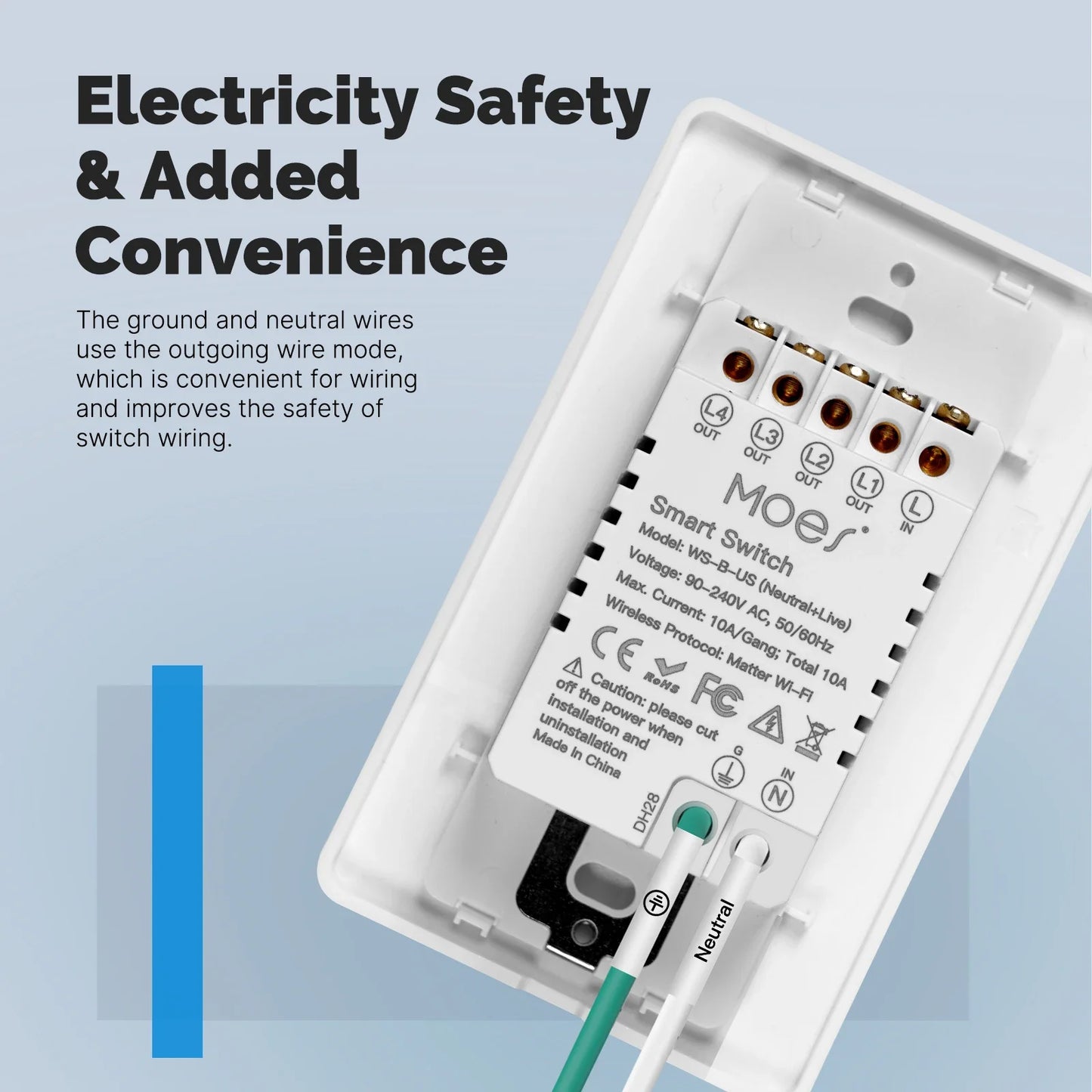 MOES Tuya Matter WiFi Smart Light Button Switch App-Steuerung Neutralleiter erforderlich Erdungsdesign Alexa Google Home Apple Home.
