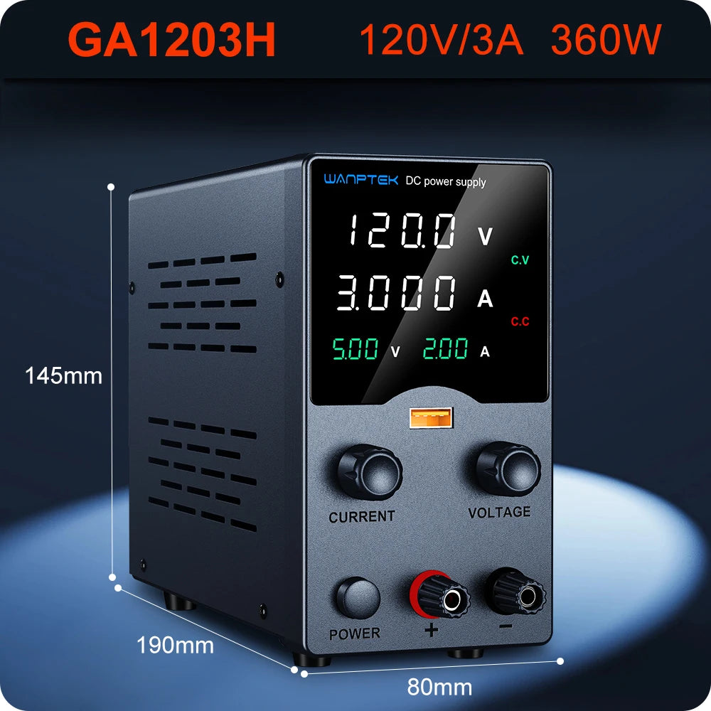 Wanptek Laboratory Power Supply 30V 5A 30V 10A 60V 5A 120V 3A  Adjustable with USB Output Display Lab Bench DC Power Supply.