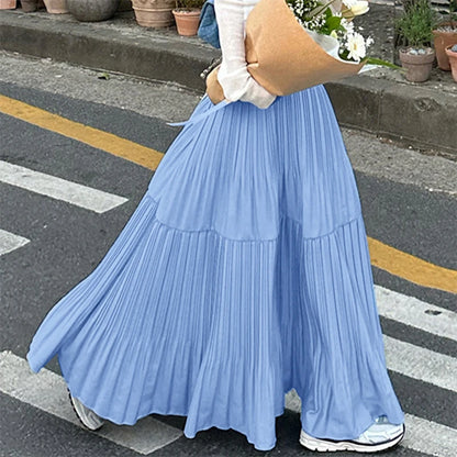 2025 ZANZEA Oversized Summer Maxi Skirts Women Elastic Waist Pleated Long Skirt Casual Solid Color High Waist Ruffled Skirts