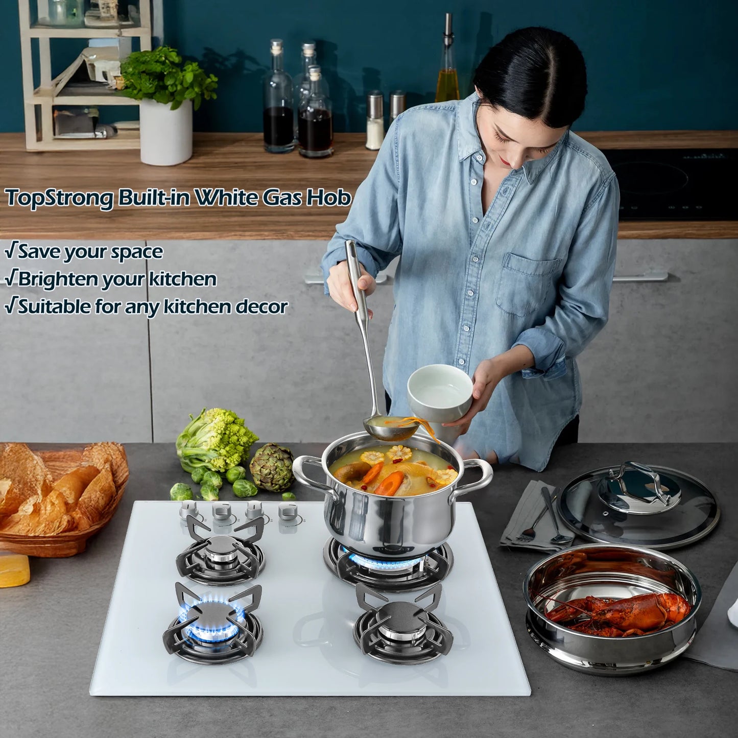 4-Burner Glass Ceramic Built-in Natural gas Propane gas New White Gas hob.