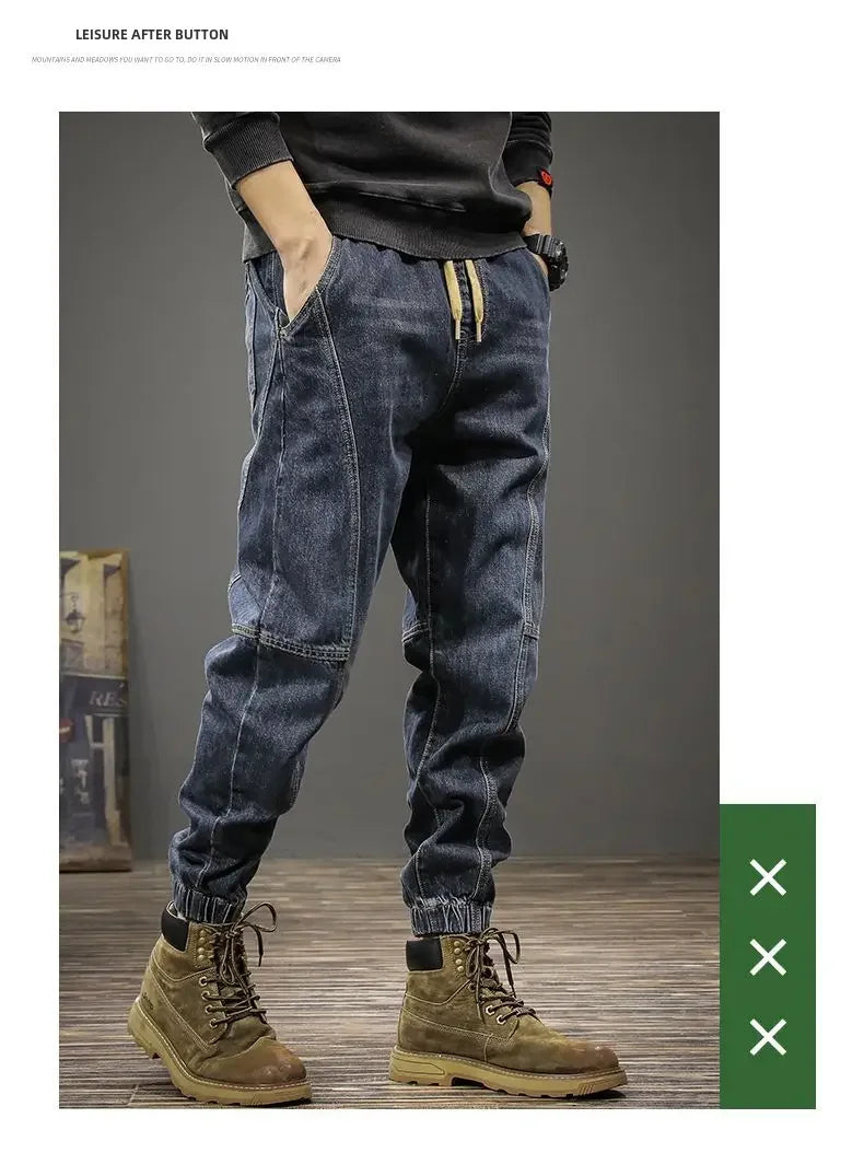 Autumn Winter Men's Trendy Loose-fit Jeans Casual Harem Trousers Long Pants Comfortable Working Clothes.