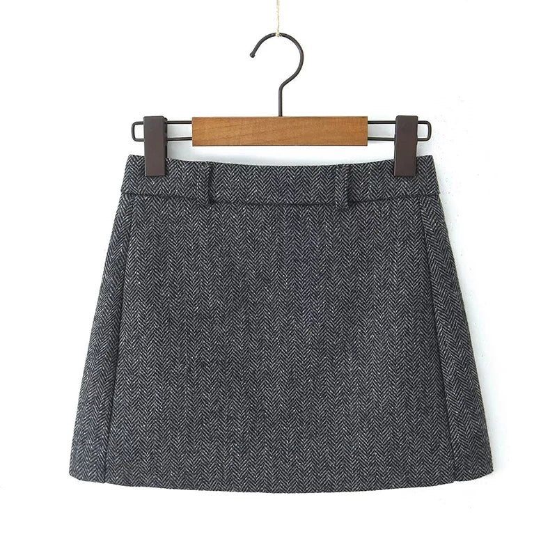 YENKYE Women Vintage High Waist Woolen A-line Mini Skirt Elegant Lady Office Wear Autumn Winter Skirts.