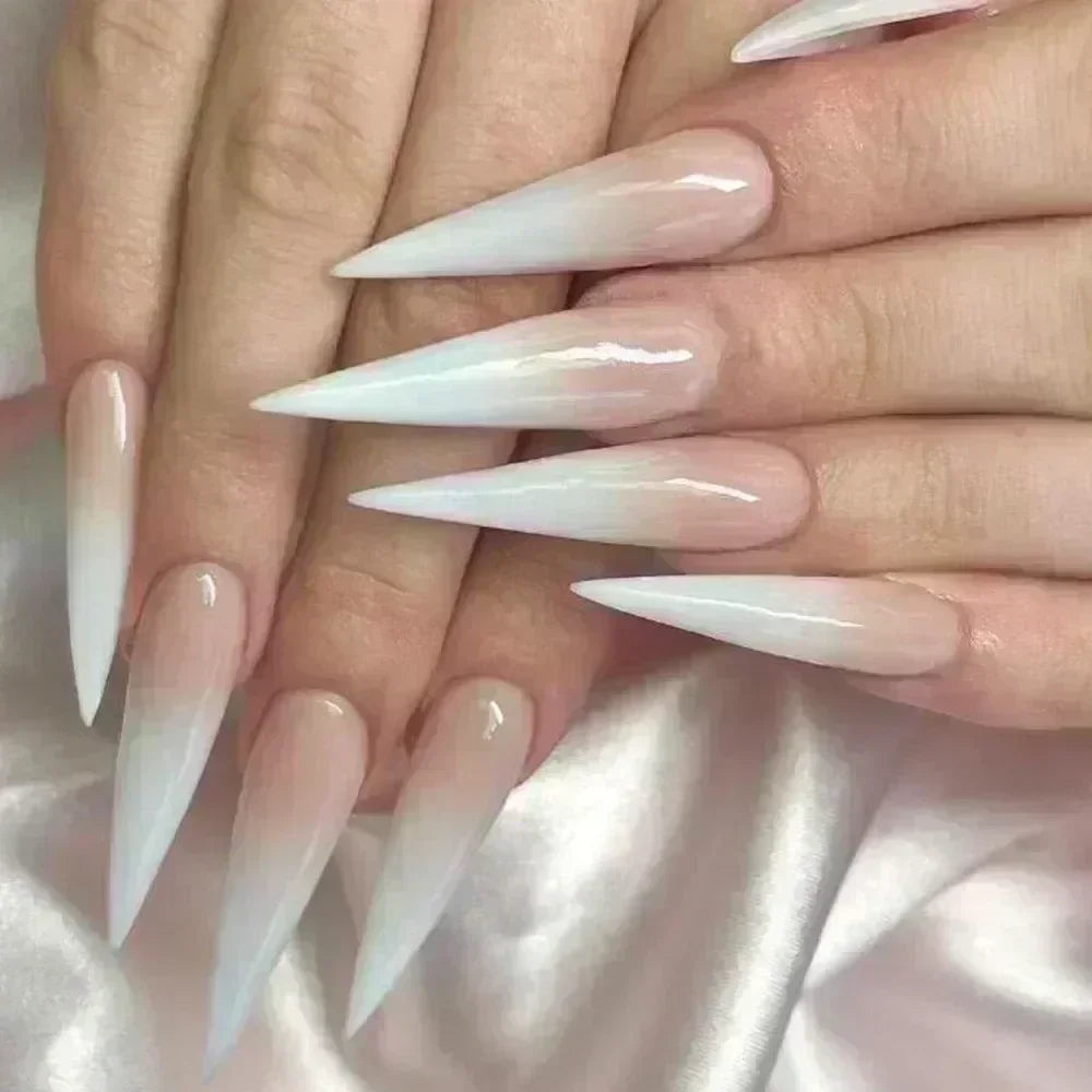 24Pc False Nails with Glue Almond Black Red Gradient Design Detachable Rhinestone Acrylic Fake Nail Long Stiletto Press on Nails.