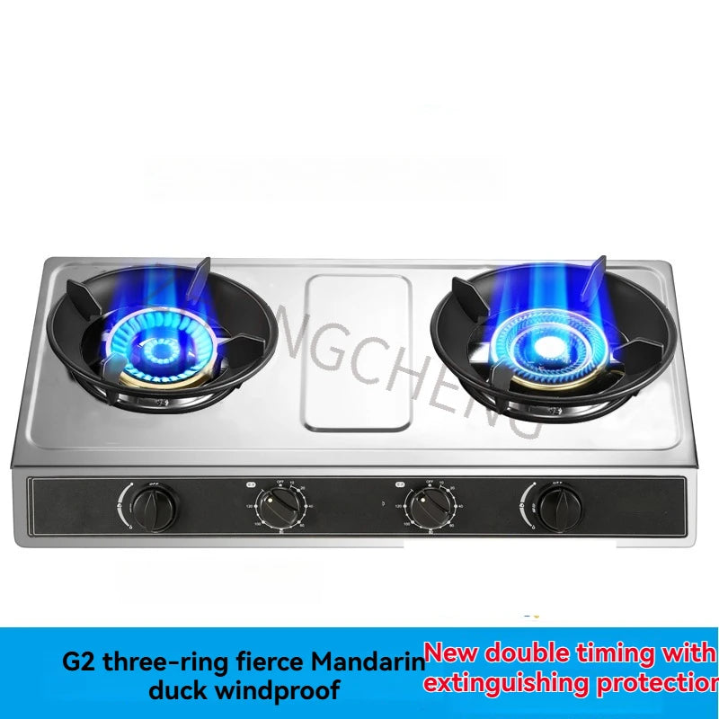 Time-out Wind-proof Gas Stove Double-range Liquefied Gas Stove Desktop Energy-saving Fierce Fire Stove.