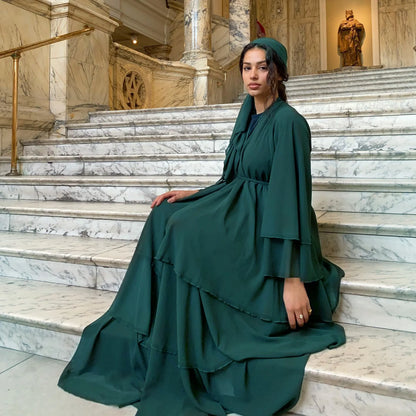 Eid Muslim Abaya for Women Chiffon 3 Layers Cake Party Cardigan Robe Jalabiya Dresses Ramadan Morocco Abayas Kaftan Vestidos.