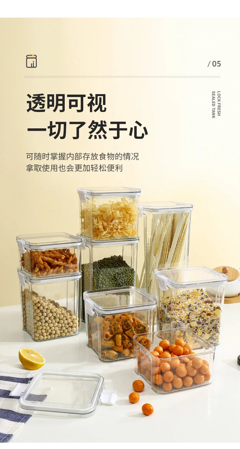 Food Box Storage Container With Airtight Lid Condiment Organizer Plastic Dispenser Jar Hermetic Kitchen Cereal Snack Spaghetti