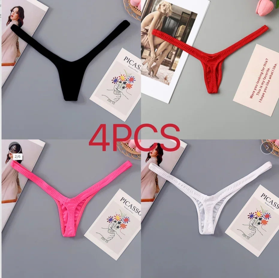 2/4pcs New Deep V Thong Women's Breathable  Line Sexy Hot Waist Mini Panties Bikini Bottom Thongs Female Panty Women Underwear.