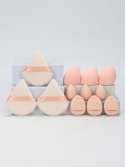 12-Piece All-Purpose Makeup Sponge Set, Made of 3 Loose Powder Puffs, 3 Mini Air Cushion Puffs, 3 Beauty Eggs and 3 Mini Beauty.