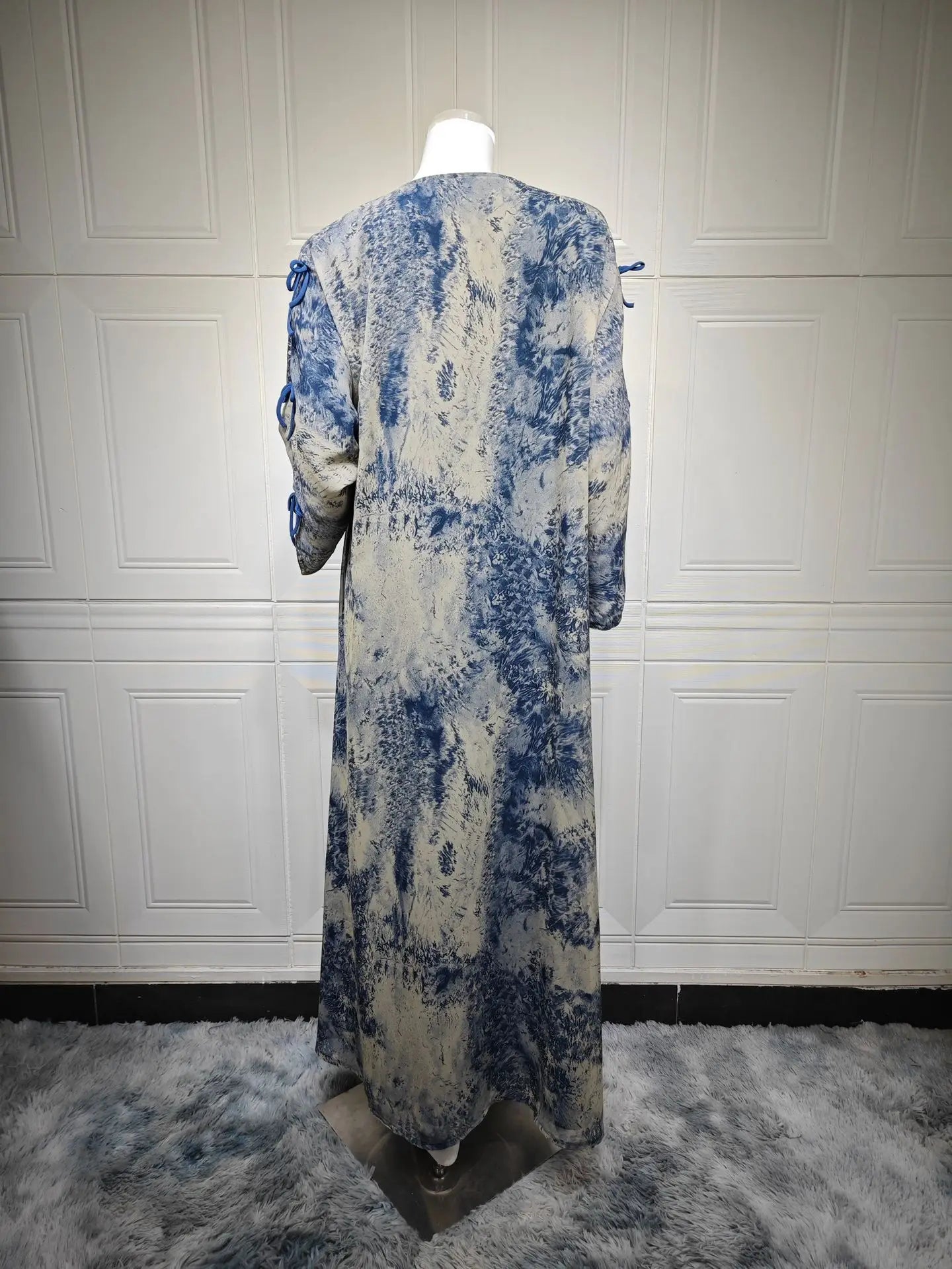 Ramadan Eid Tie Dye Butterfly Bow Muslim Modest Kimono Abaya Damen Dubai Luxury Islam Women Kebaya With Hijab Kaftan Robe Femme