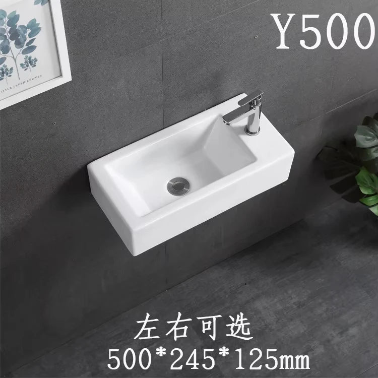 Kompaktes, an der Wand montiertes Keramikwaschbecken – kleines quadratisches Waschbecken, platzsparendes Design für Badezimmer, Balkon oder Waschtisch