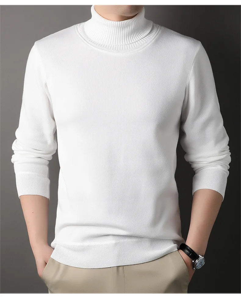 Men's Autumn Winter New Turtleneck Sweater Warm Cozy Solid Color Casual Bottom Knitted Pullovers Male Fashion Knitwear.