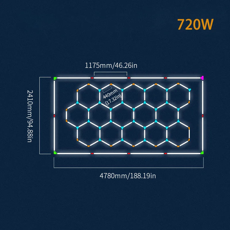 Hexagon LED lighting Ceiling Light Honeycomb Tube for BarberShop Car Garage Workshop Auto Body Repair LED Light 6500K.