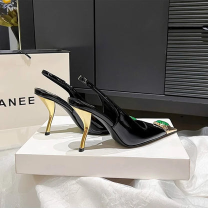 Iron Head Fashion Heterosexual Red High Heels Fox Head Jewel Decoration New Plus Size Banquet Shoes Women's High Heel Sandals.