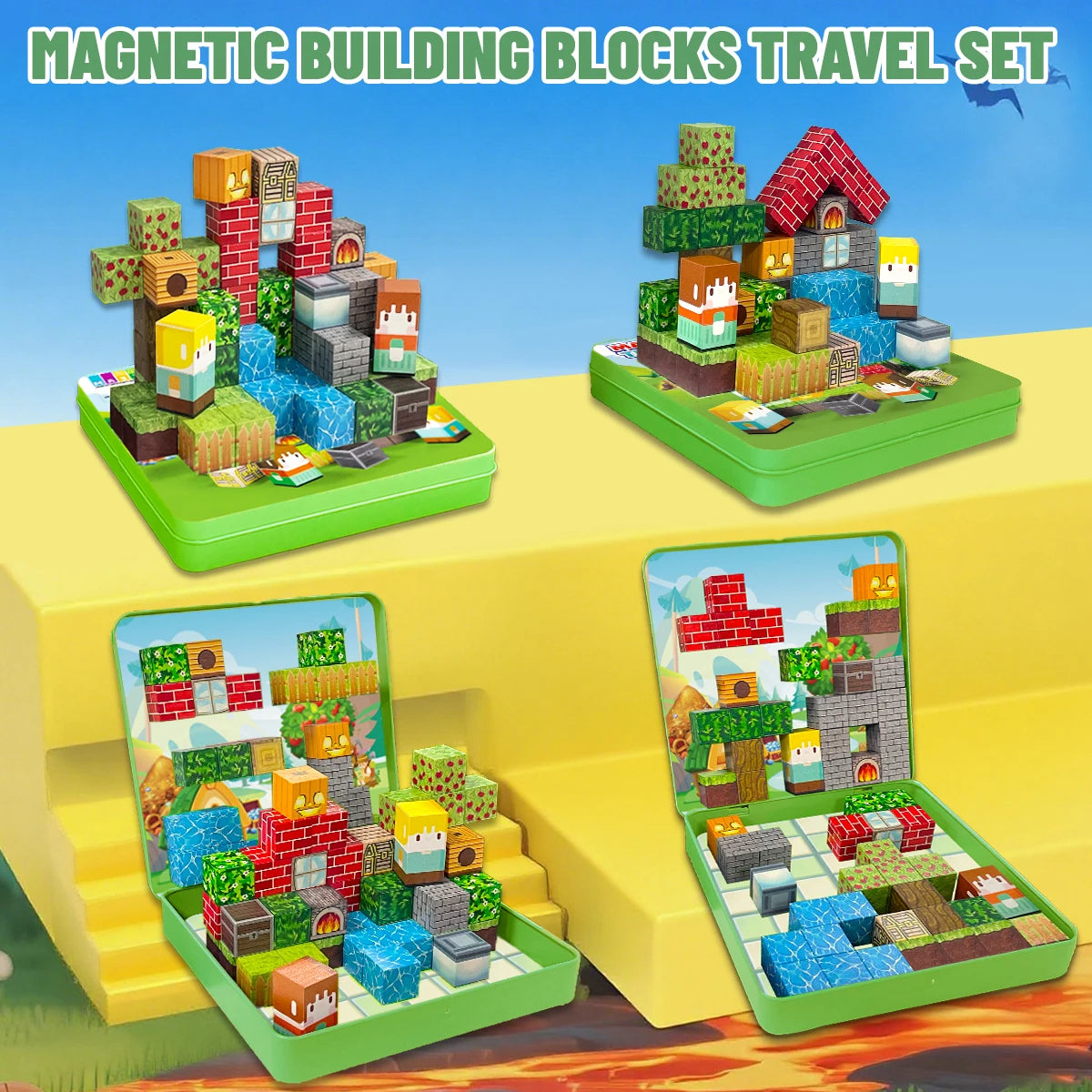Magnetic Blocks Travel Magnet Cube Magnetic Building Blocks Toys with Portable Iron Box STEM Educational Magnet Toys for Kids.