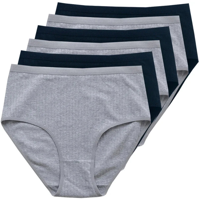 6pcs Cotton Women Panties Lady Plus Size Underwear High Waist Briefs Breathable Solid Color Female Lingerie Shorts