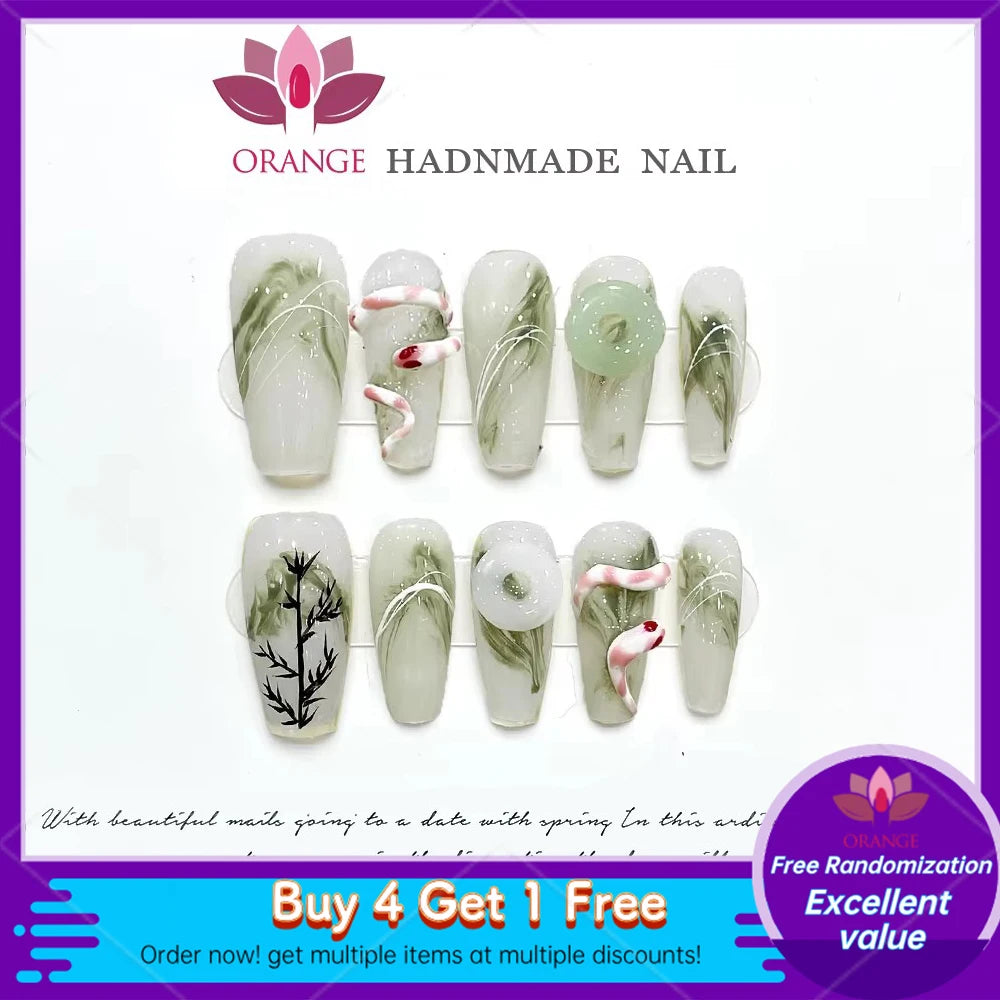 Handmade Fake Nails With Rhinestones Coffin Press On Nails French Manicuree Wearable Full Cover False Nail Tips With Designed.