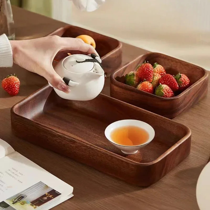 Solid Wood Tray Acacia Wood Premium Kung Fu Tea Small Tray Fruit Snacks Nuts Dessert Plate Desktop Storage Tableware.