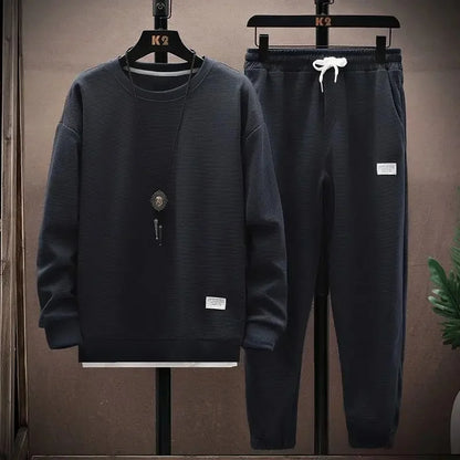 New Autumn Men's Fashion Sportswear Set Long Sleeve T-Shirt And Long Pants Casual Trendy Marbled Pattern Clothing Ensemble