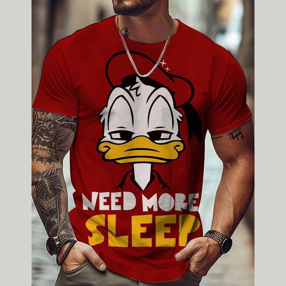 Disney Summer Men Donald Duck T-Shirt Cute Cartoon Print Tops Tees Fashion Short Sleeve Clothing Male Daily Casual Streetwear.