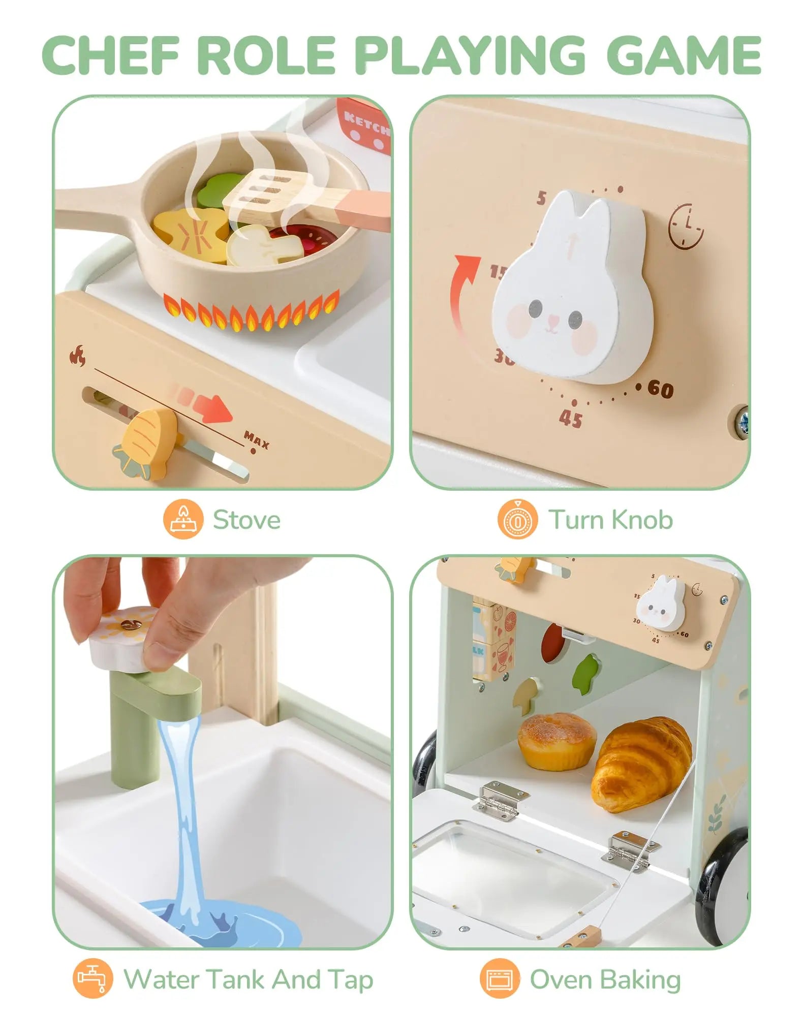 ROBUD Wooden Baby Push Walker Learning Walking Toys Adjustable Height Walker with Decelerator Montessori Toys for Baby age 1+.