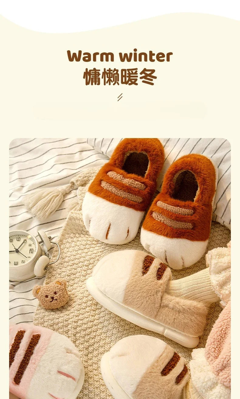 Winter Warm Slipper Women Home Fuzzy Cat Paw Claw Fur Plush Indoor Lazy Female Thermal Furry House Shoe Funny Flat flip flop.