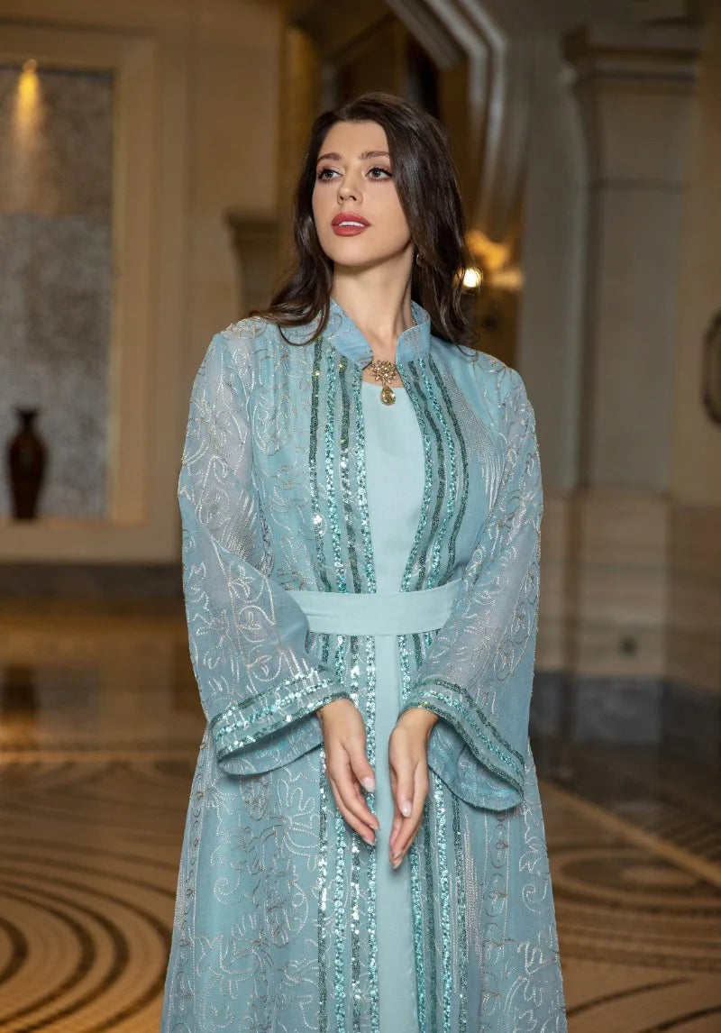 UNI Muslim Abaya Indische Anarkali Anzüge für Frau Dubai Tägliche Party Kleid Mode Langarm Gürtel Kleidung Muslimischen Robe.