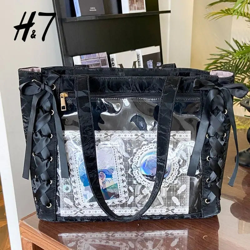 New Versatile Fashion Ribbon Itabag Large Capacity Green Large Food Anime Millet Bag Daily One Shoulder Tote Bag