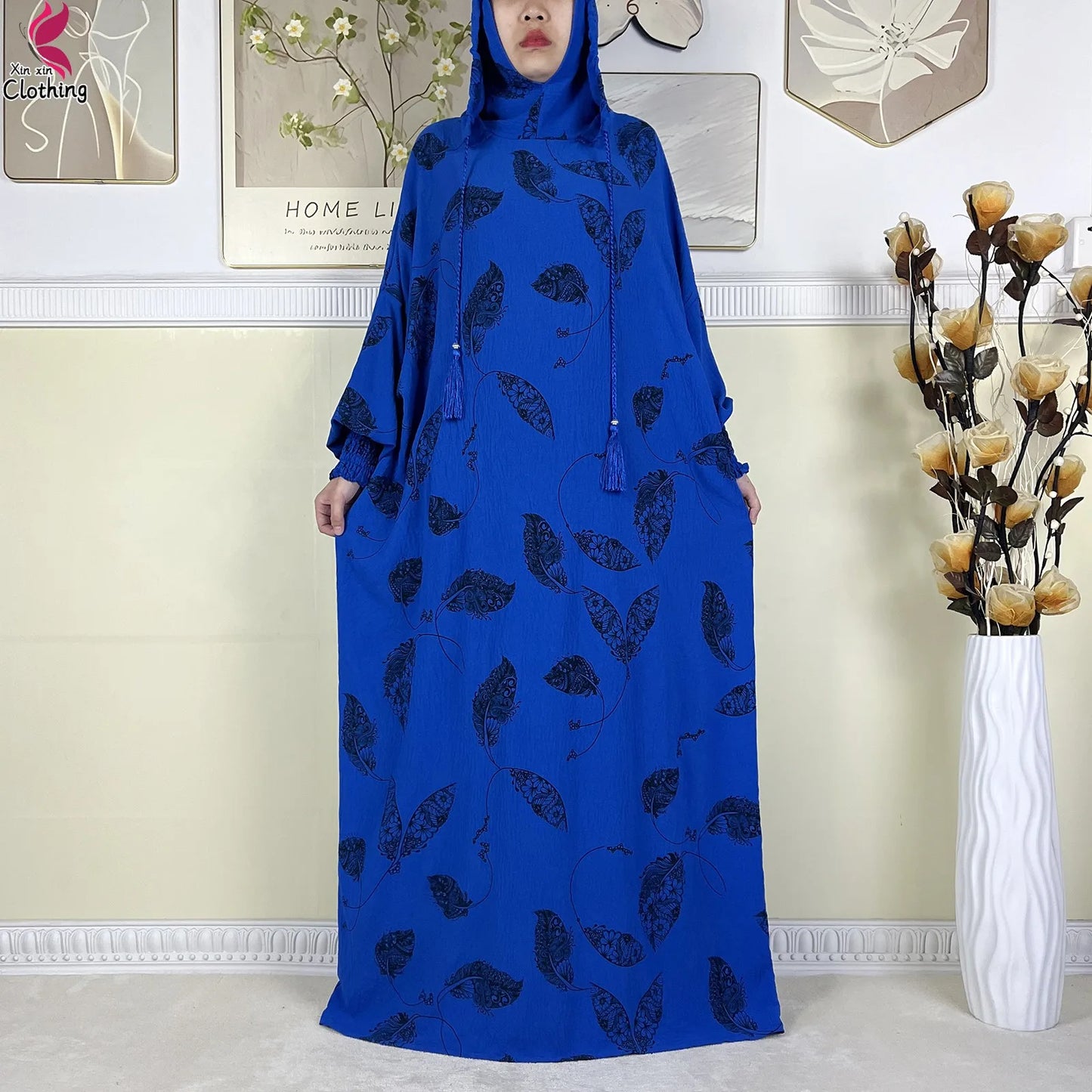 New Ramadan Muslim Cotton Two Hats Abaya Femme Prayer Garment Clothing Dubai Islamic Maxi Arab Robe Muslimic Kaftan Women Dress