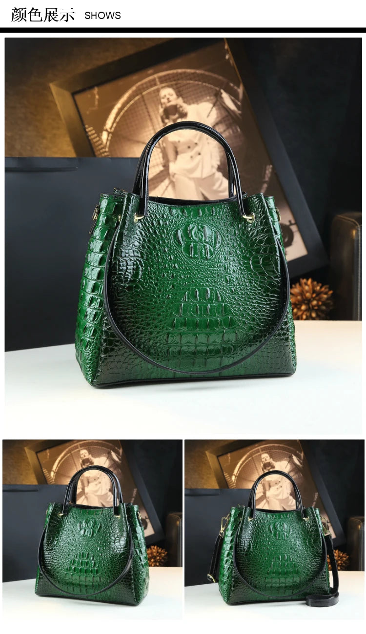 Genuine Leather Women Handbags New Tote Bag Fashion Crocodile Print Bucket Bag Retro Shoulder Messenger Bags Trend 2025.