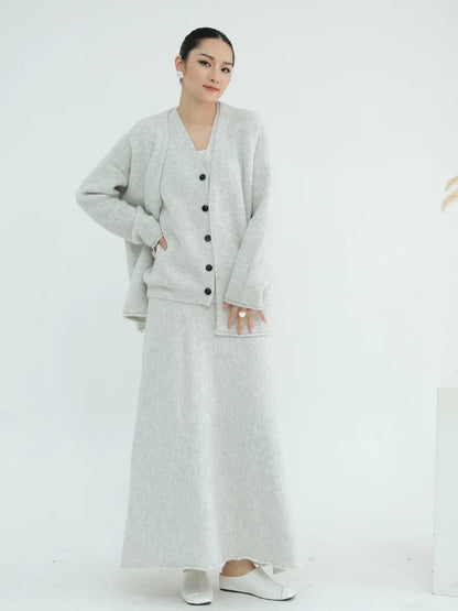 Muslim Women Dubai Abayas Dress Modest Winter Thick Knitted Set Solid Color Three Piece Set Islam Robe Femme Kaftan Clothing set.