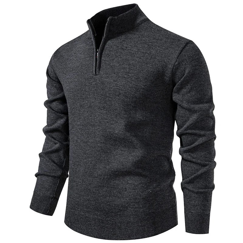 Autumn Winter Men's Half Zipper Knitted Pullovers Solid Slin Fit Casual Sweater Male Fleece Warm Stand Collar Pullover Sweaters.