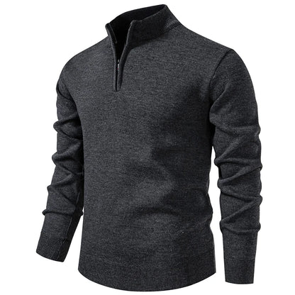 Autumn Winter Men's Half Zipper Knitted Pullovers Solid Slin Fit Casual Sweater Male Fleece Warm Stand Collar Pullover Sweaters.