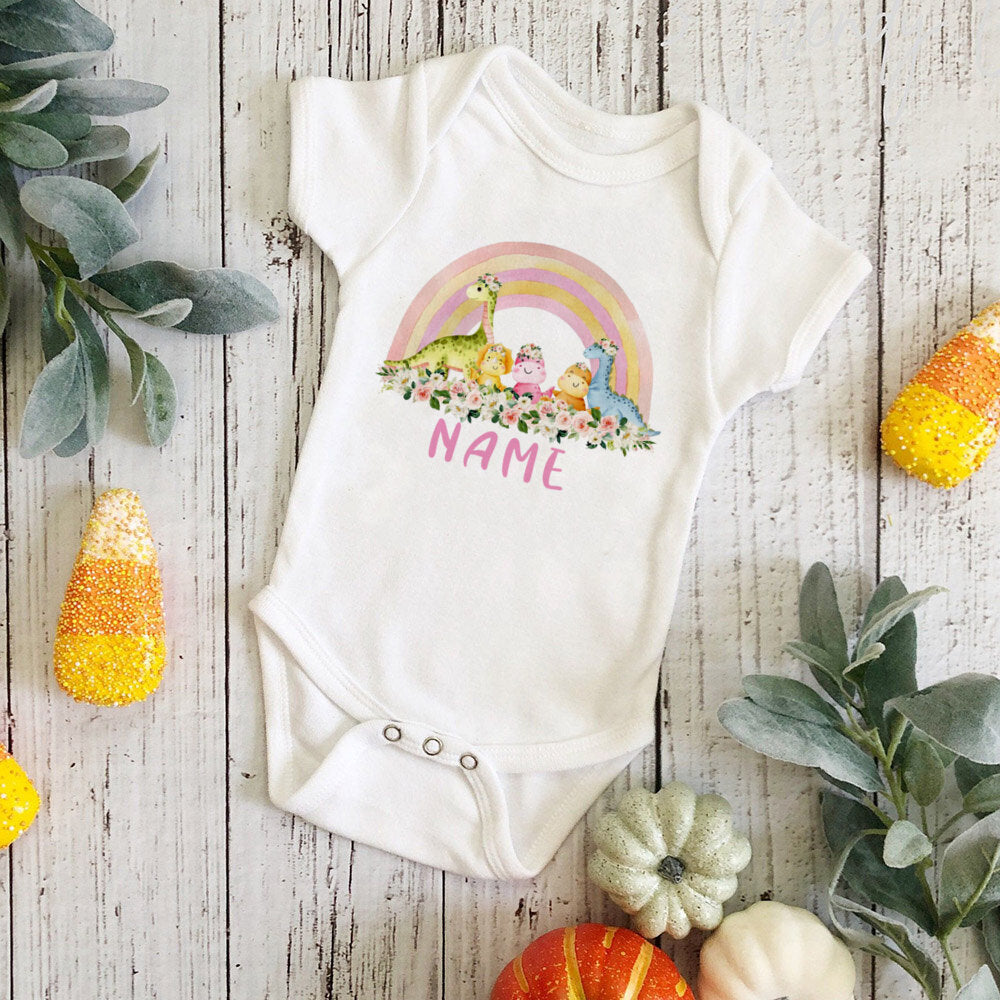 Personal isierte Baby Bodysuit Regenbogen Tier mit Namen Säugling Overalls Neugeborenen Wild One Outfits Stram pler Baby Geburtstag Dusche Geschenke.