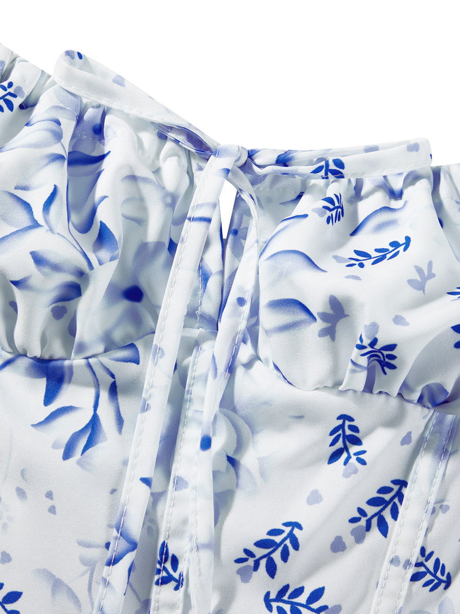 Combhasaki Damen-Kleid, elegant, Blumendruck, tief ausgeschnitten, zum Binden, ärmellos, Cami, figurbetont, Korsett, kurzes Kleid, Sommer, rückenfrei, Party, Clubwear.