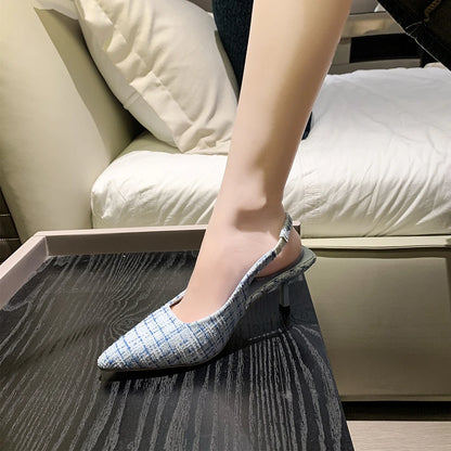 Brand Designer Slingbacks High Heels Pumps Women Pointed Blue Pointed Toe Party Shoes Summer Thin Heeled Sandals High Heel Shoes.