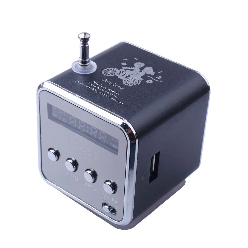 TD-V26 Speaker Mini FM Radio Receiver MP3 Music Player LCD soundbar Micro SD TF Music Stereo Loudspeaker for Laptop.