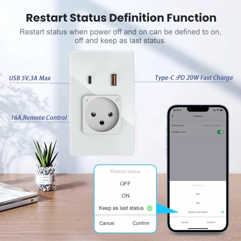 Melery Wifi Smart Israel Steckdose USB Stecker Steckdose Typ-C PD 20/30W Schnelle Ladung glas Panel Fernbedienung Alexa Google Hause.