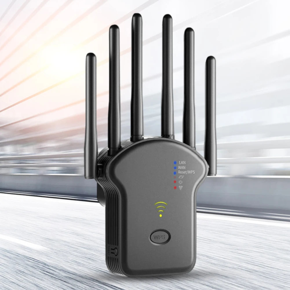 1200Mbps 5GHz Wireless WiFi Repeater WiFi Signal Booster Dual-Band 2.4G 5G WiFi Extender 6 Antenna Network Amplifier WPS Router.