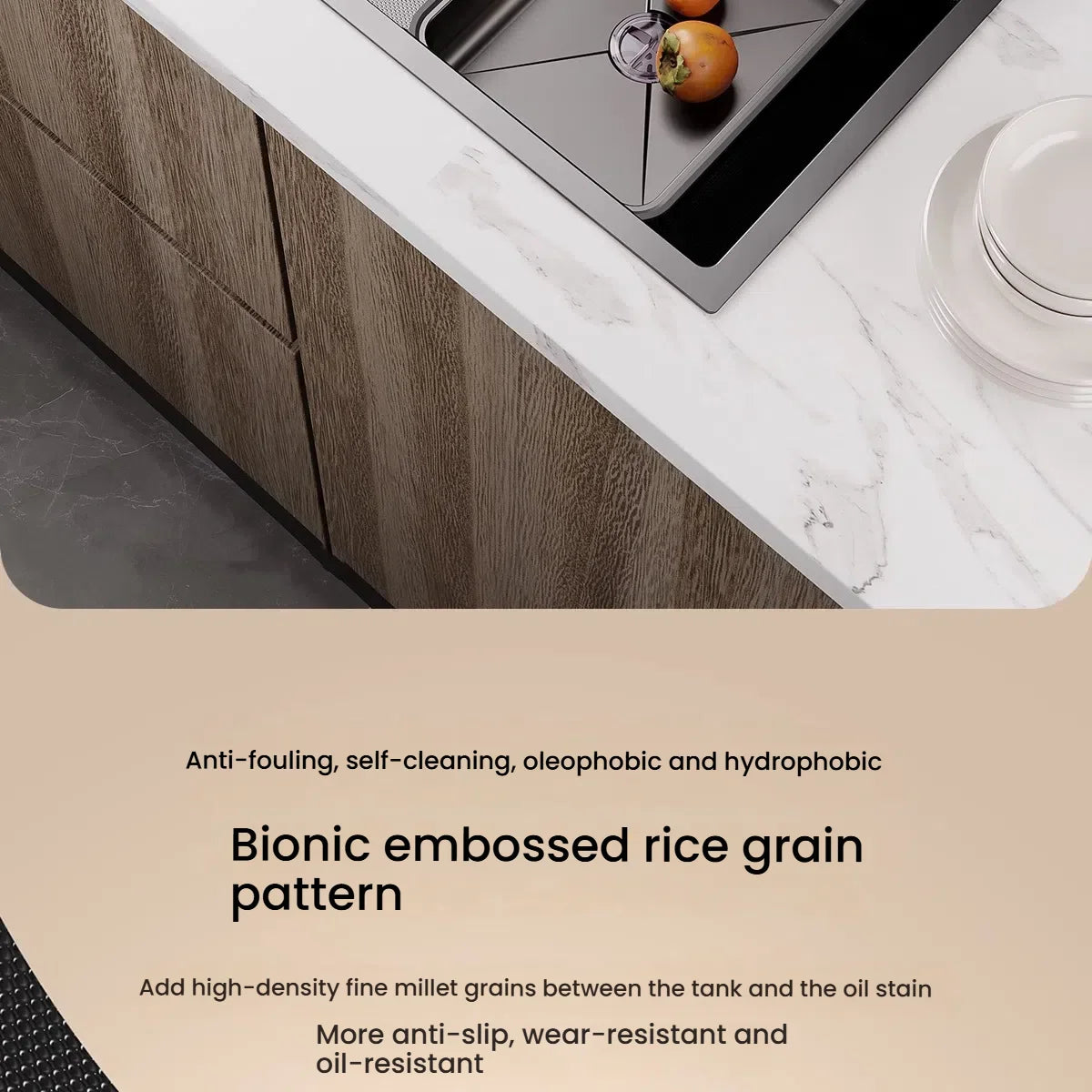 Stainless Steel Kitchen Sink Household Rice Grain Pattern Large Single Slot Wear Resistant Wash Dish Bowl Countertop Basin