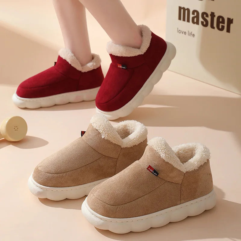 Smile PoP Winter Plush Men Cotton Shoes Warm Plush Men House Slippers Outdoor Soft Non Slip Women's Shoes Casual Furry Men Shoes.