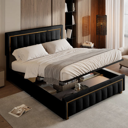 Fangange Polsterbett 40 x 200 cm, hydraulisches Bett mit Lattenrost, Stauraumbett mit Kopfteil, Funktionsbett, Samt, ohne Matratze