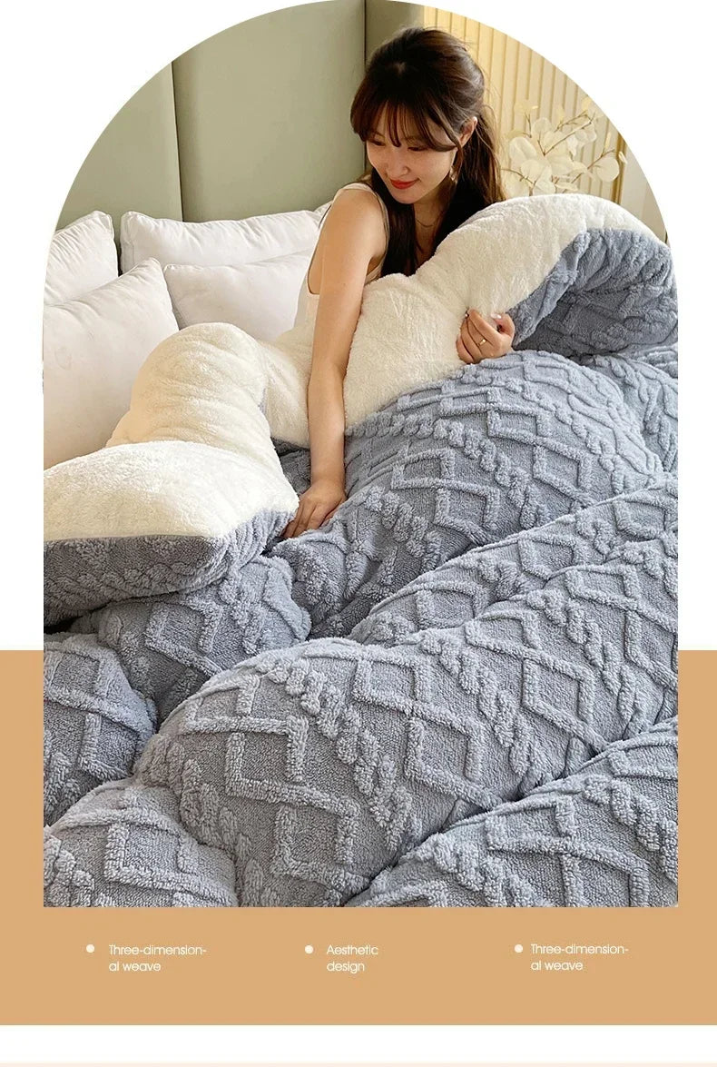 High End Thickened Winter Warm Blankets for Beds Artificial Lamb Cashmere Weighted Blanket Thicker Warmth Duvet Quilt Comforter.