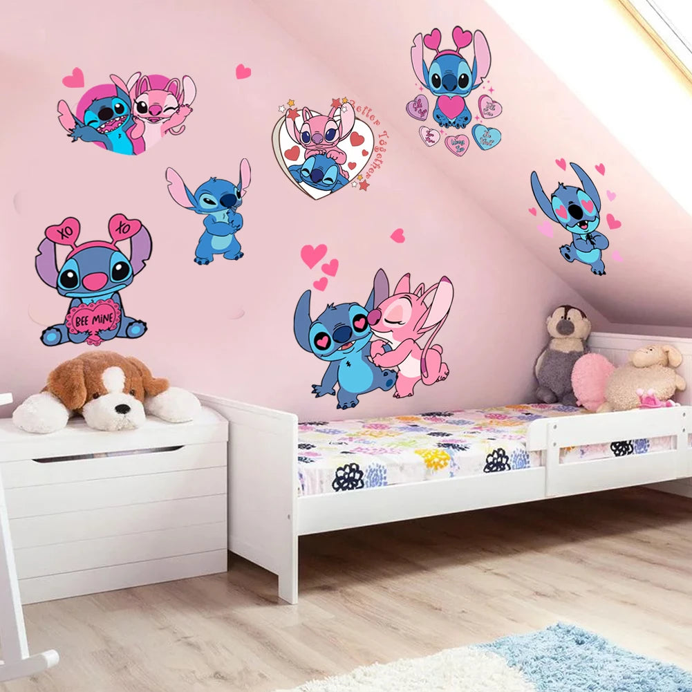 Cartoon Lilo & Stitch Rainbow Wall Stickers For Kid's Room Kindergarten Living Room Bedroom Wall Decoration Animated Poster.