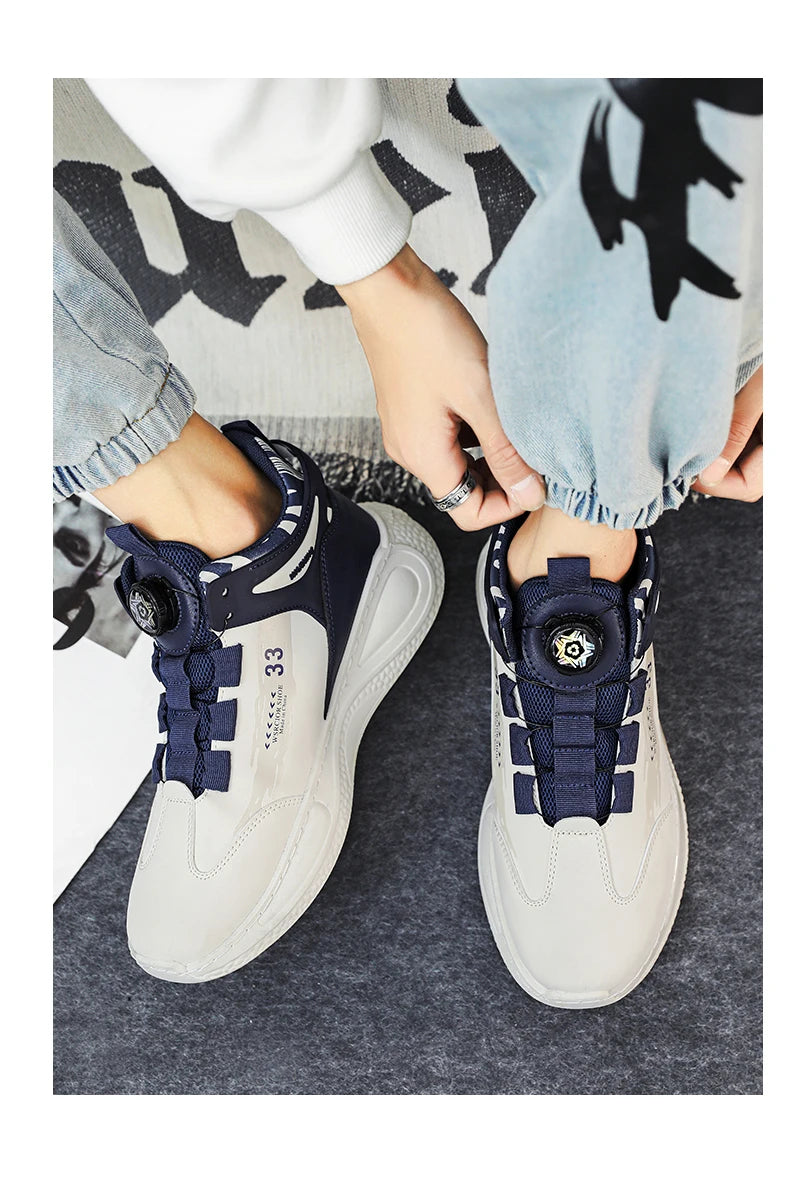 Mens Sneakers with Rotating Buckle Comfy Non Slip Lace up Durable Shoes for Mens Outdoor Activities.