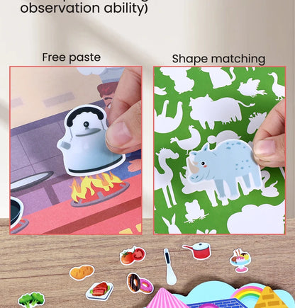 Kids' Reusable Castle Jelly Sticker Book Multi-Theme DIY Creative Jelly Stickers Portable Quiet Busy Book Montessori Sticker Toy.