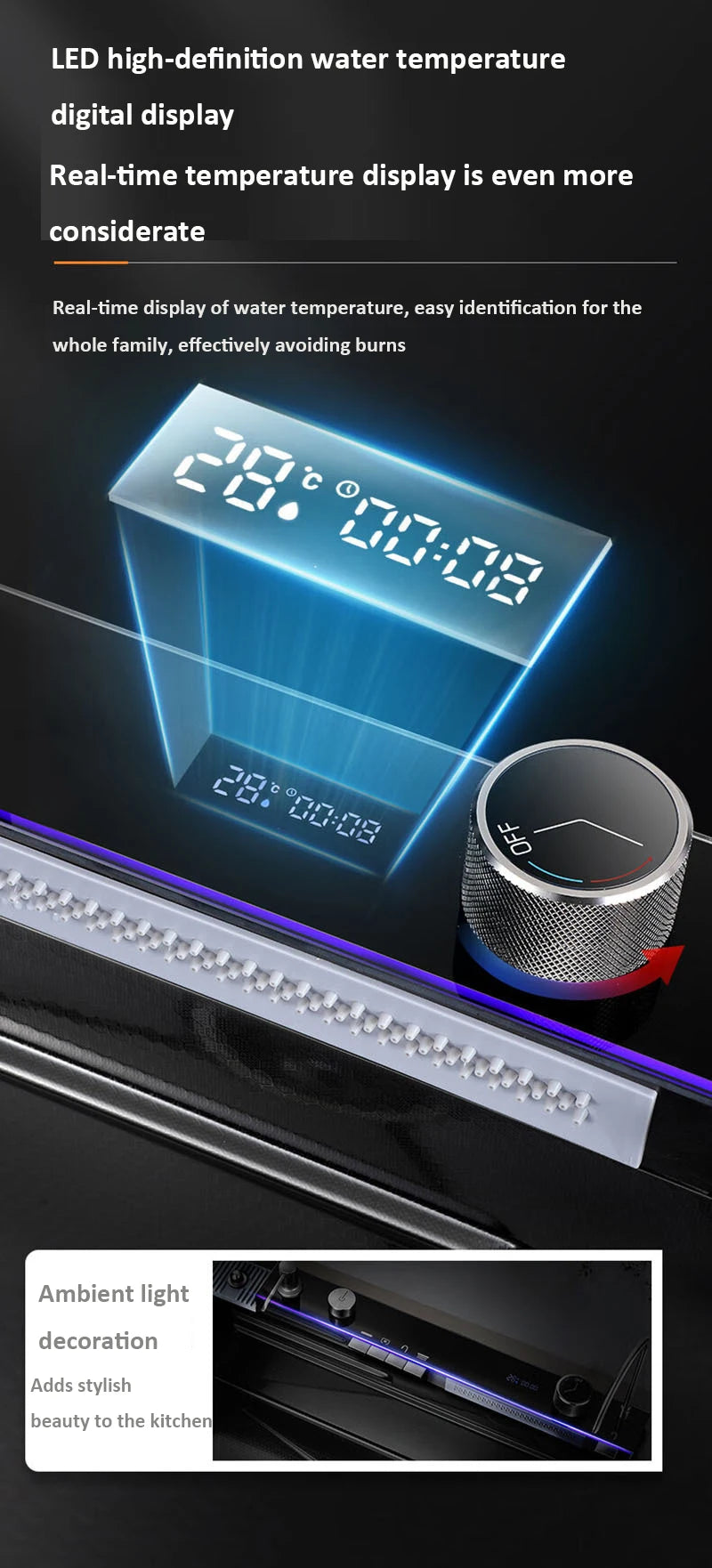 Kitchen Basin Stainless Steel Waterfall Sink Large Single Slot Integrated Digital Display Faucet Set Soap Dispenser Cup Washer