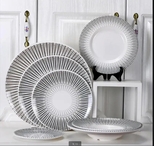 Melamine Tableware Set Round Dinner Plate Western Steak Plates Serving Fruit Salad Bowl Dessert Snack Tray.