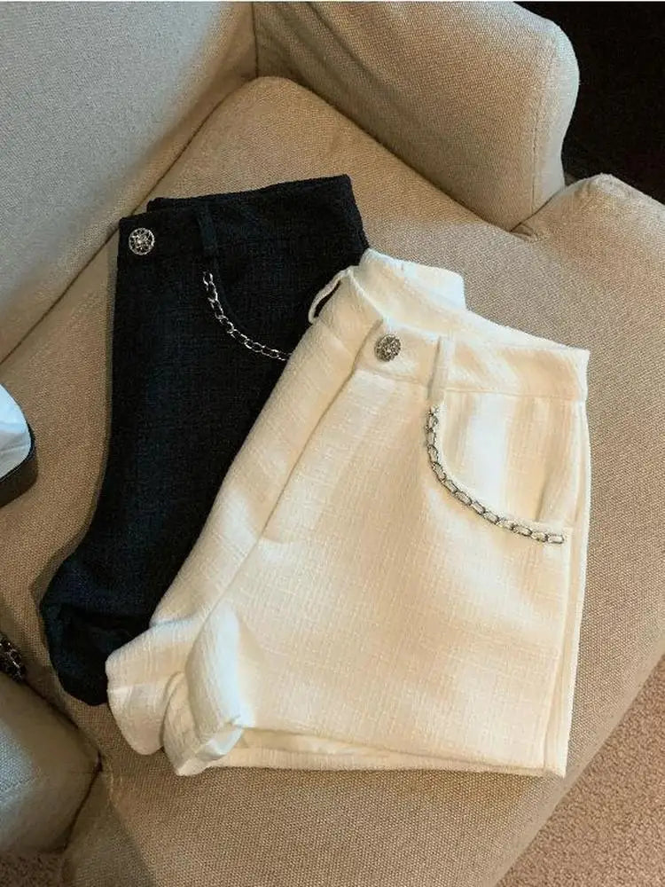 Fashion Tweed High Waist Women Shorts Autumn Winter Slim Office Woolen Black Shorts Women.